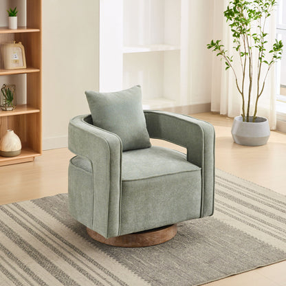 Swivel Accent Open Back Barrel Chair With Weathered Base Home Essentials
