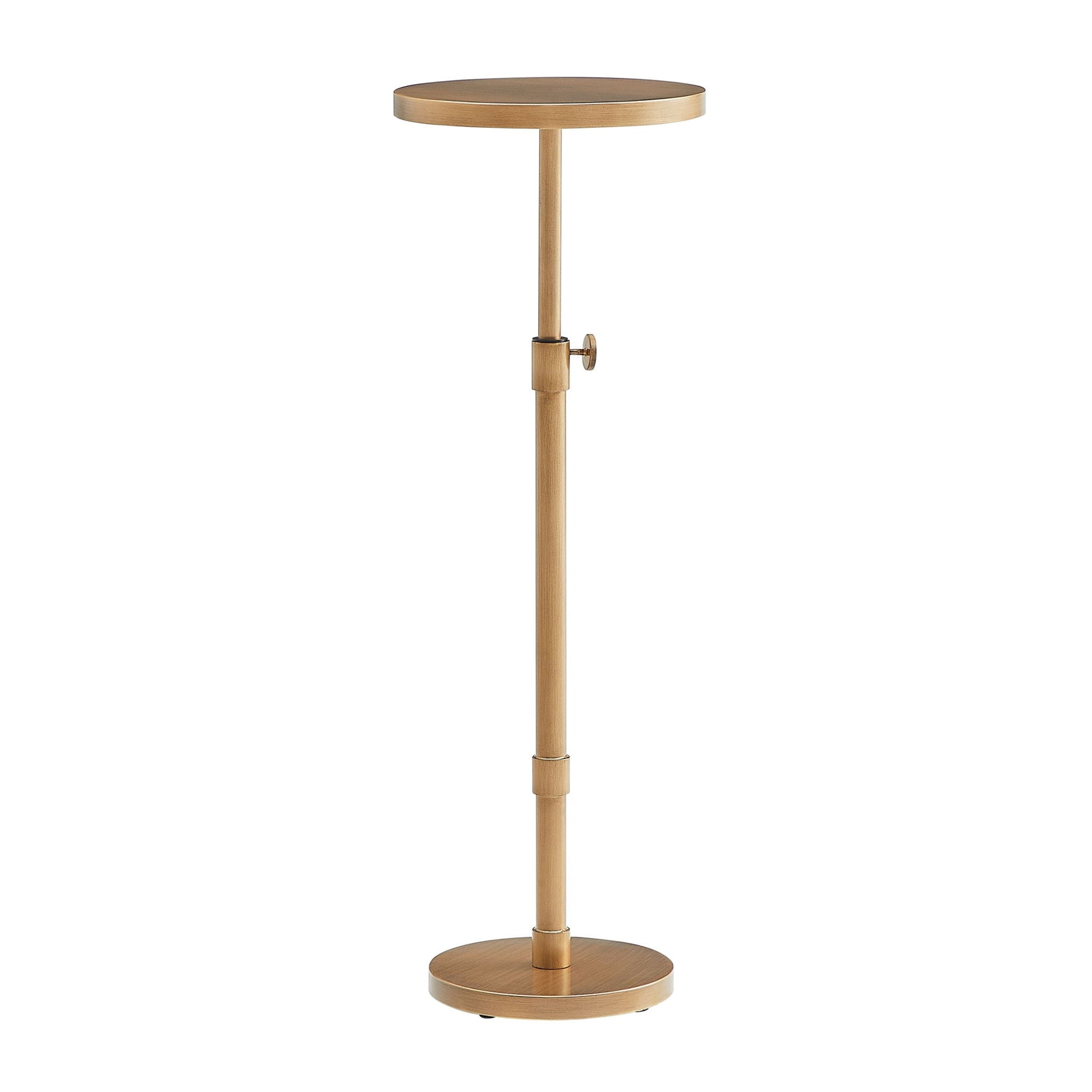 Morven - Adjustable Height Accent Table With Round Metal Top And Pedestal Base - Antique Brass Home Essentials