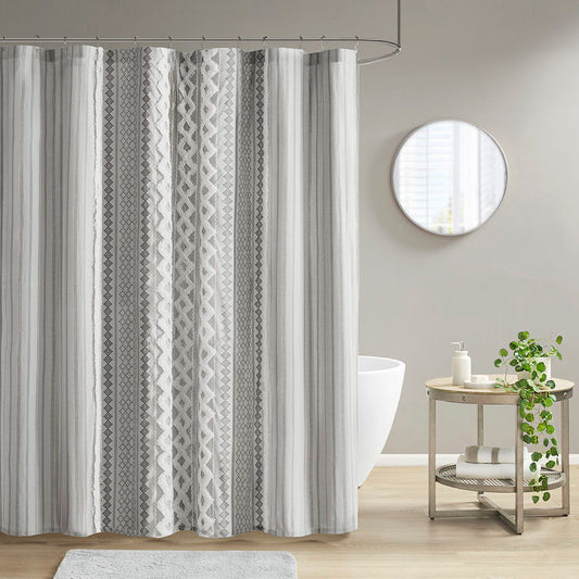 Imani - Printed Shower Curtain With - Gray