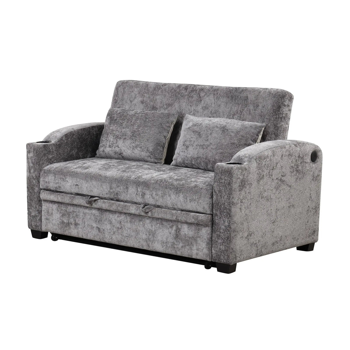 Pull Out Loveseat Sofa With Adjsutable Backrest, 2 Pillows, Cup Holders, USB Ports For Living Room Hearth and Haven