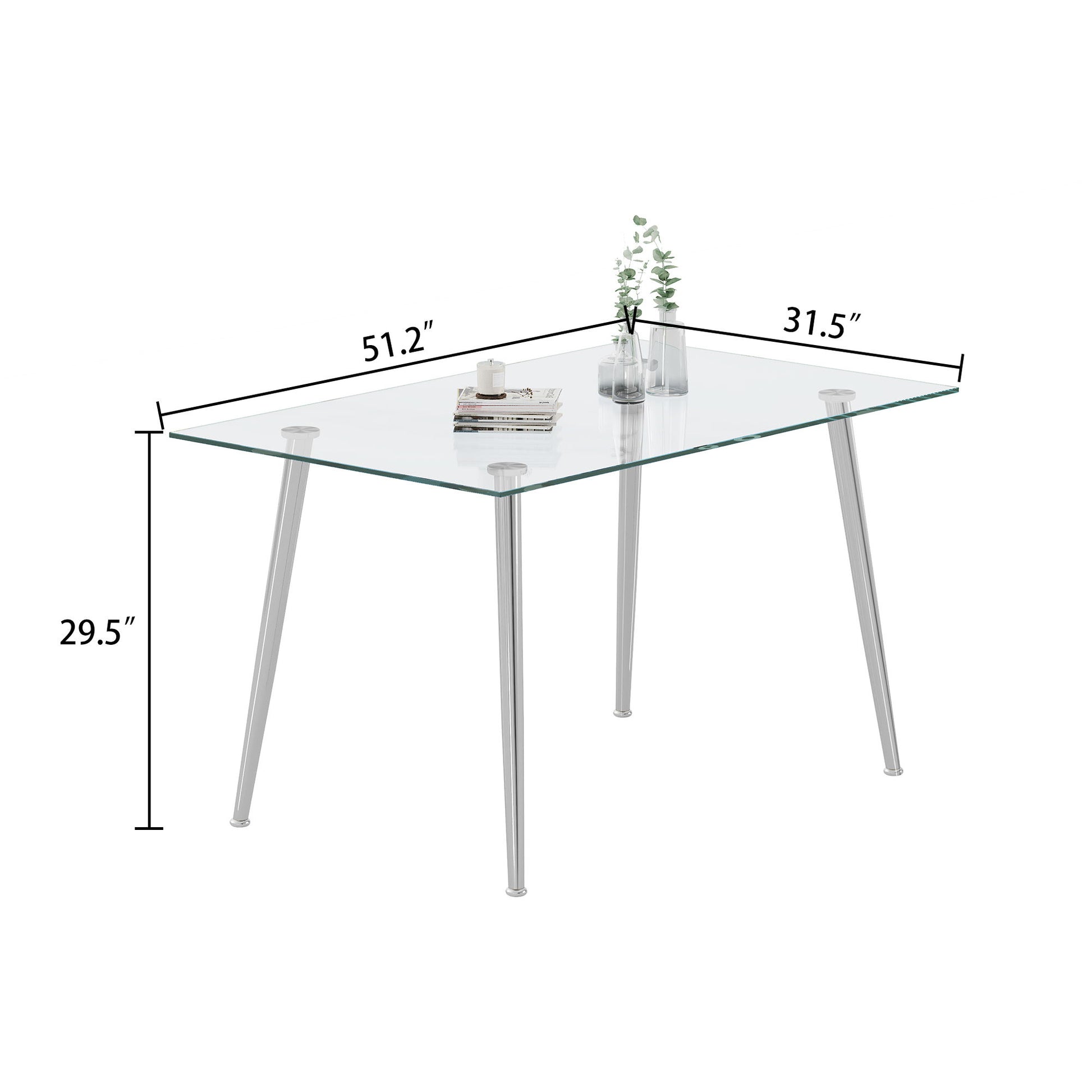 Thick Tempered Glass Top Dining Table & Stainless Steel Legs - Silver Home Essentials