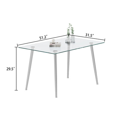 Thick Tempered Glass Top Dining Table & Stainless Steel Legs - Silver Home Essentials