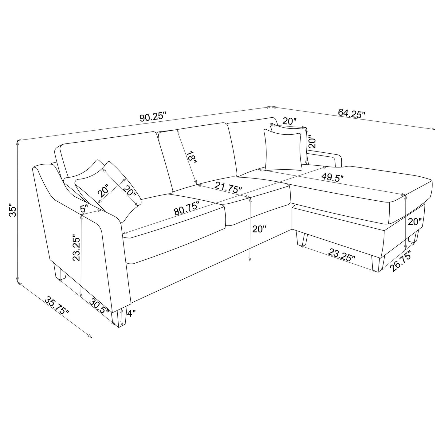 Isla - L-Shaped Sectional Sofa With Pillows - Beige Furniture Max