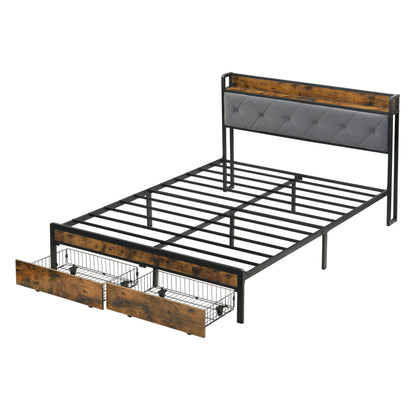 Modern Bed Frame With LED Lights, Upholstered Headboard, USB Charging Home Essentials