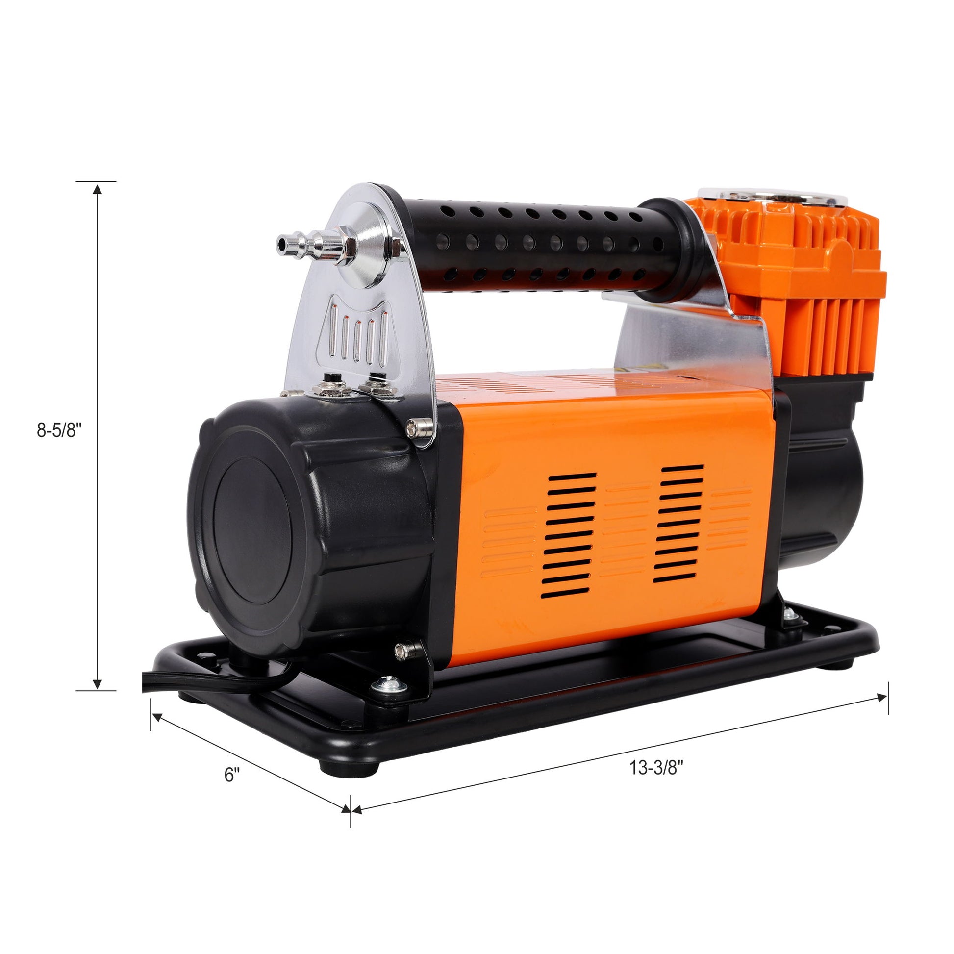 Heavy Duty 12V Air Compressor, Tire Inflator With Pressure Gauge, Compact Size - Black / Orange Daily Nest