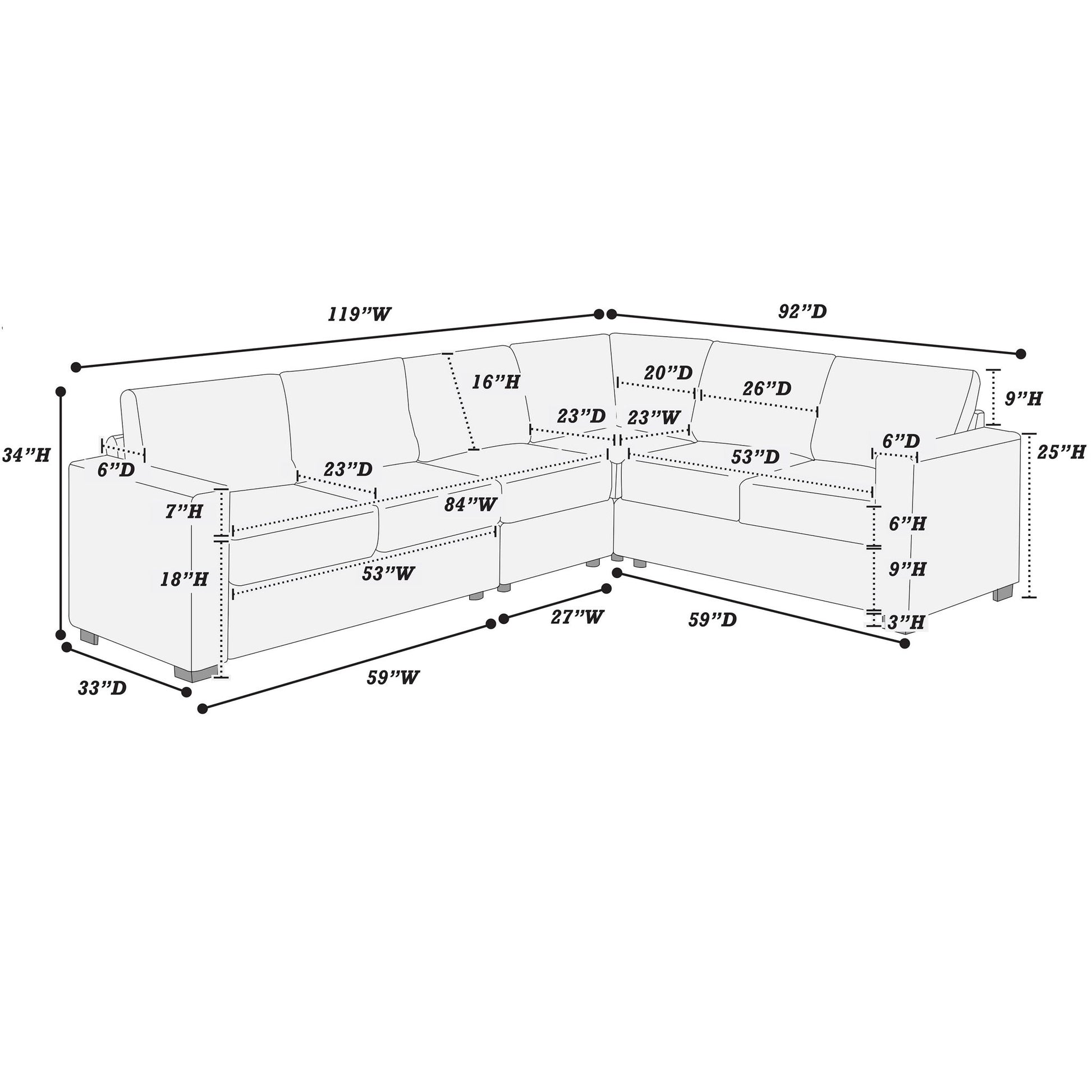 L-Shaped Sectional Set For Living Room Home Essentials