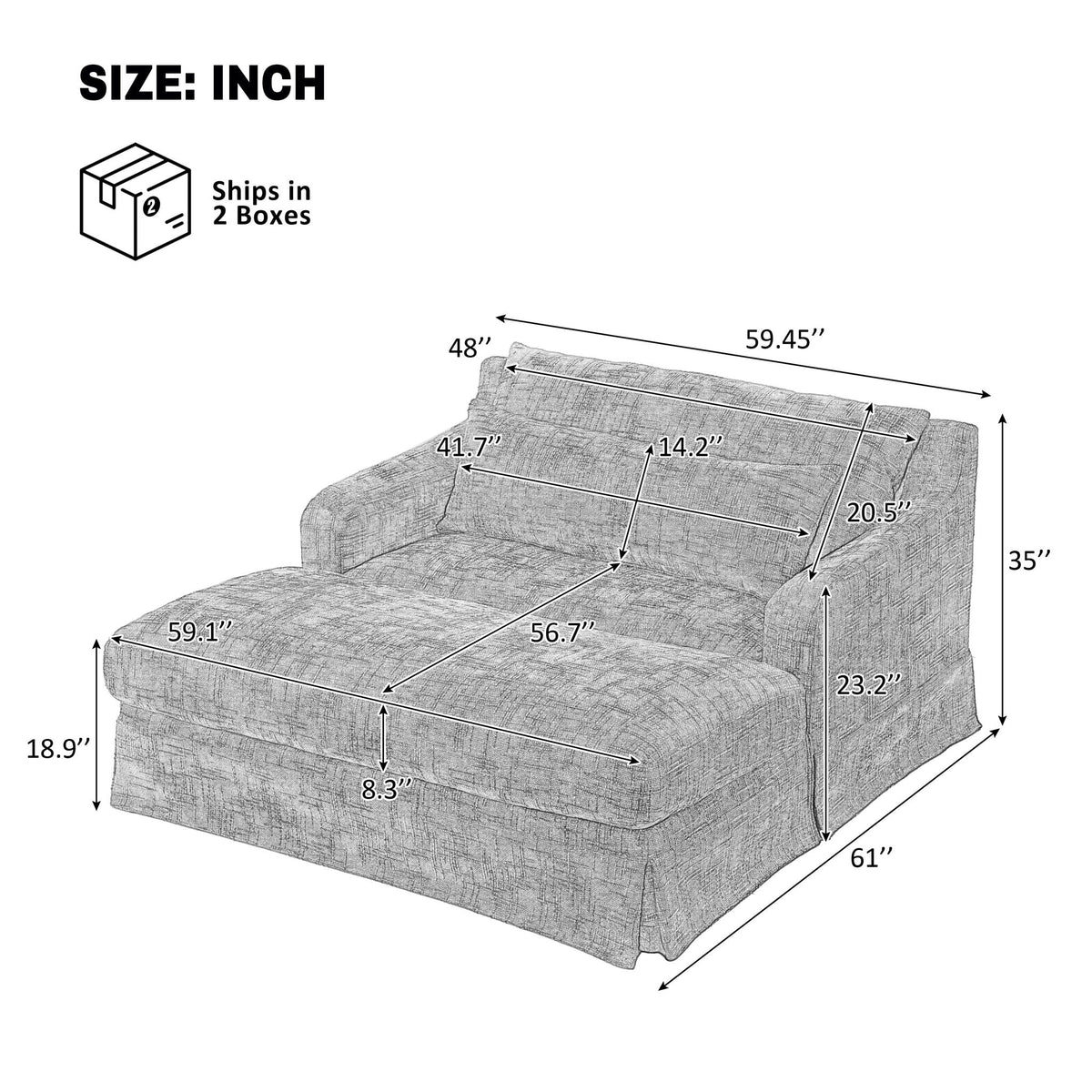 Sofa Bed Loveseat With Textured Surface And 2 Cushions Hearth and Haven