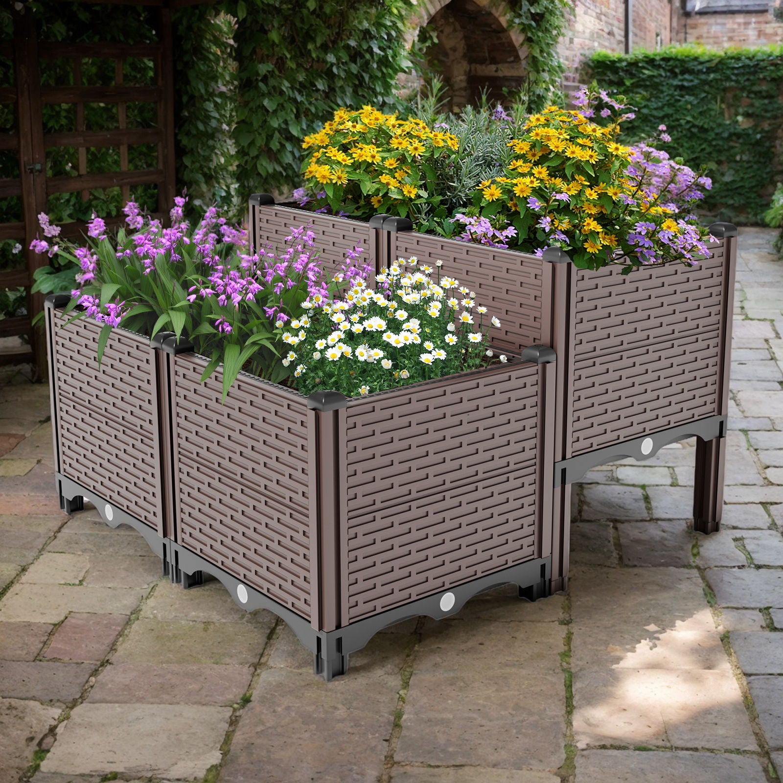 Raised Garden Beds Outdoor, Planter Boxes Outdoor For Vegetables, Flowers, Herbs, Garden Box With Drain Outlet, Heat And Frost Resistant Planters - Black / Brown Daily Nest