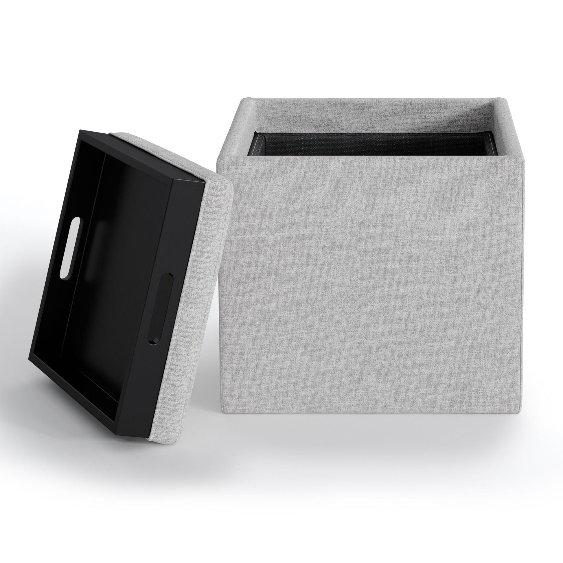 Rockwood - Upholstered Cube Storage Ottoman With Tray Simpli-Home