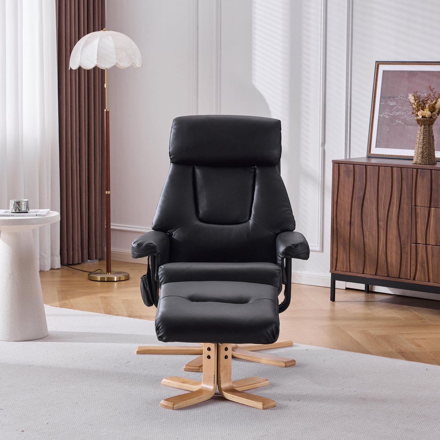 Upholstered Heated Massage 360° Swivel Accent Chair With Ottoman Home Essentials