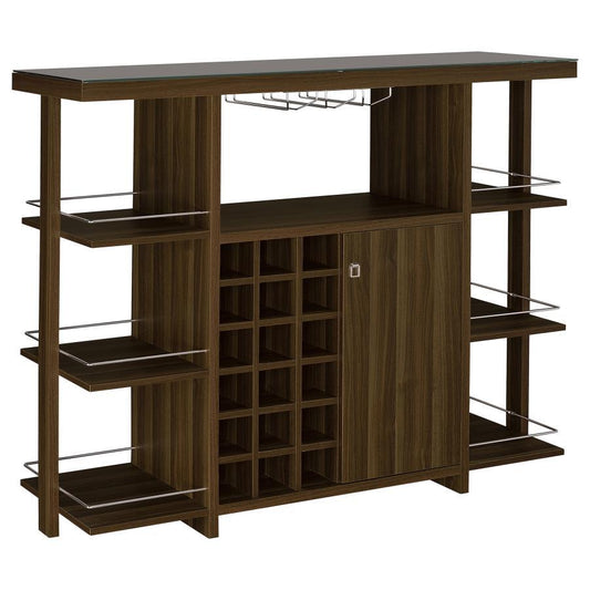 Evelio - 6-Shelf Glass Top Home Bar Wine Cabinet - Walnut