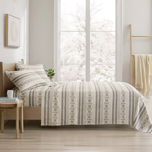 Cozy Cotton Flannel - Printed Twin Long Sheet Set - Gray/Taupe Nordic True North by Sleep Philosophy