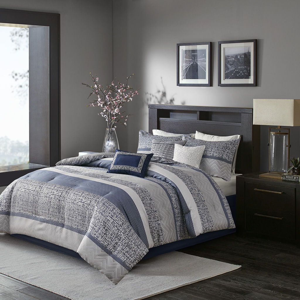 Rhapsody - California King 7 Piece Comforter Set - Navy Madison Park