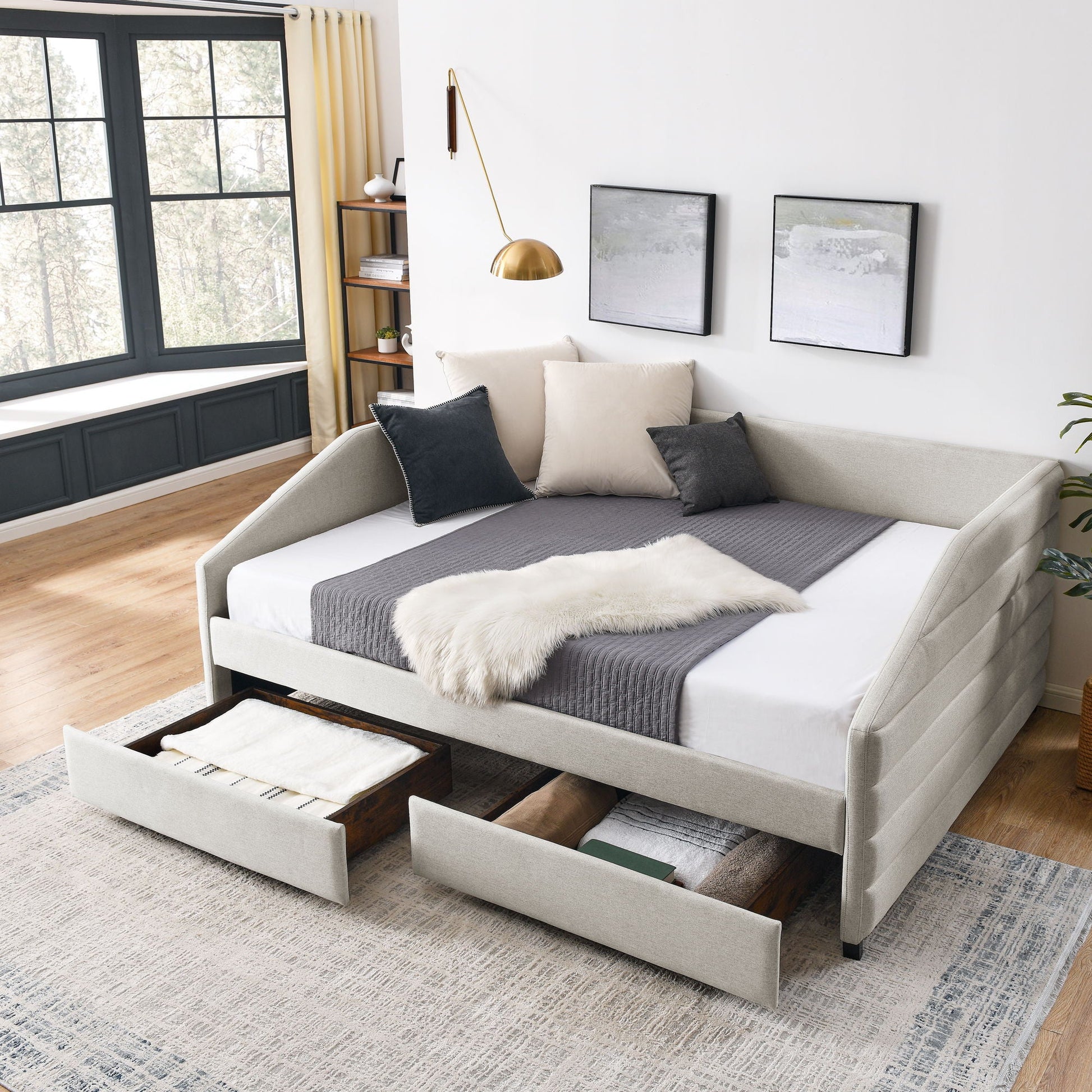 Elegant Daybed With Trundle Upholstered Tufted Sofa Bed Home Essentials