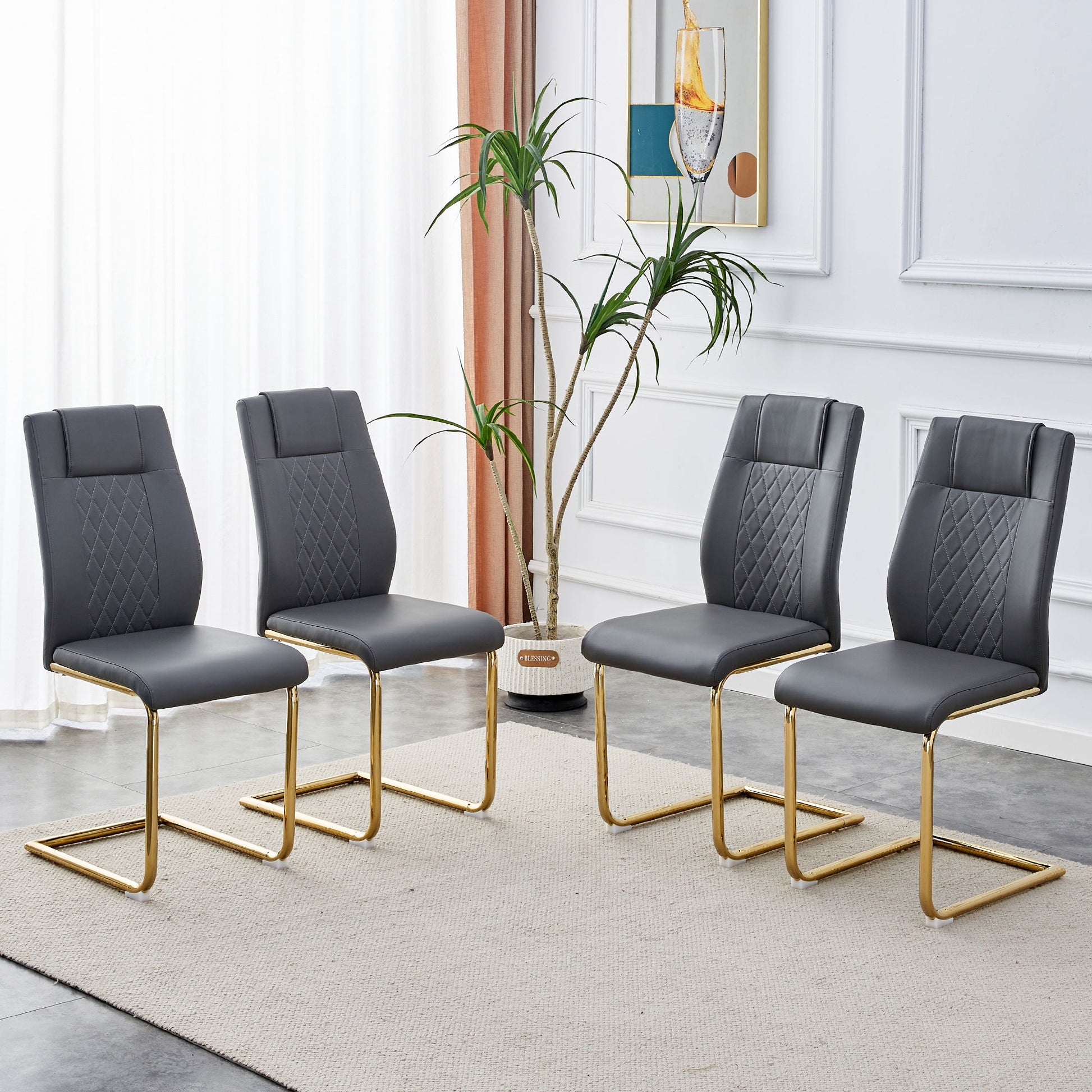 Modern Legged Upholstered Dining Chairs (Set of 4) Artificial For Kitchen And Office - Gray Home Essentials