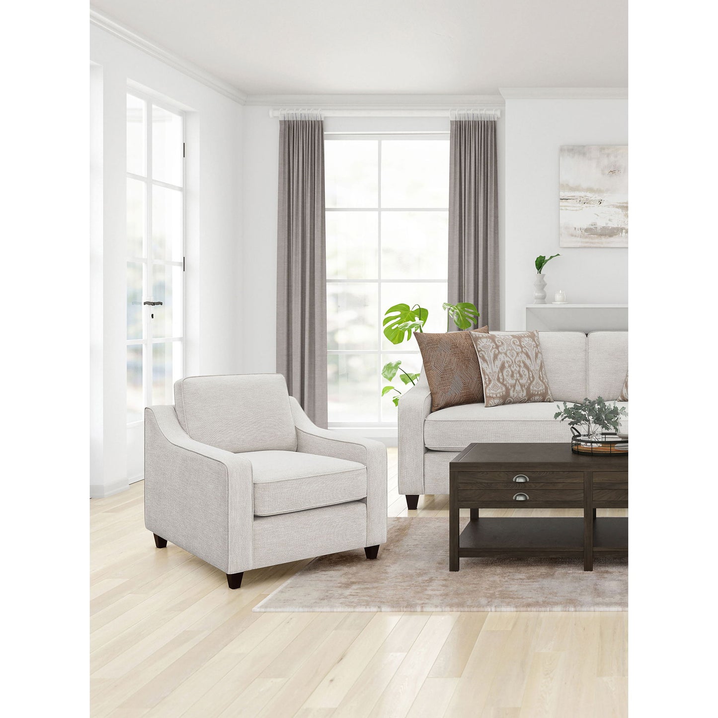 Mahaffey - Upholstered Sloped Track Arm Chair - Beige Furniture Max
