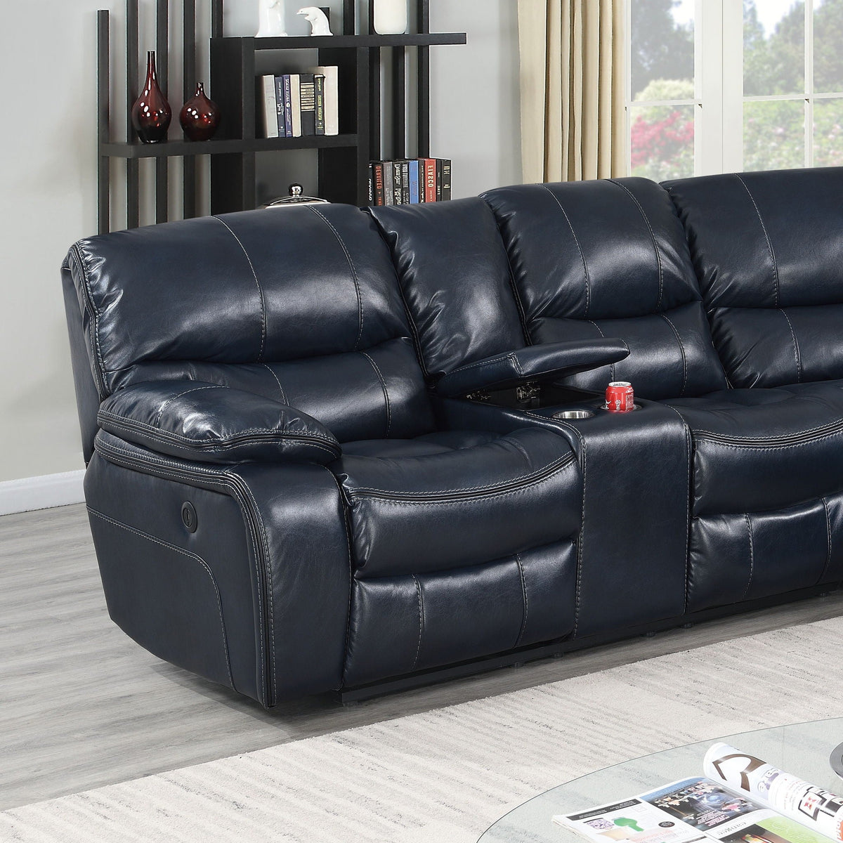 Power Motion Reclining Sectional Sofa With Console Cup Holders And USB Charging Port - Blue Home Essentials