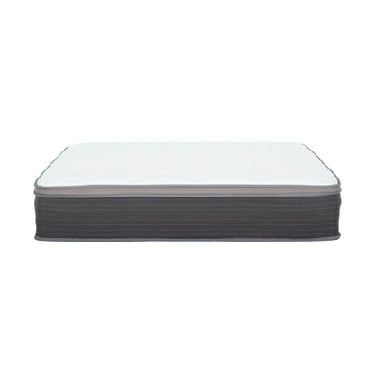 12'' Queen Size Hybrid Mattress In A Box, Plush Gel Memory Foam Mattress Top With Pocket Coil Base - Gray / White Daily Nest