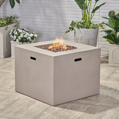 Outdoor Patio Square Gas Burning Concrete Fire Pit 40,000 Btu Noble House