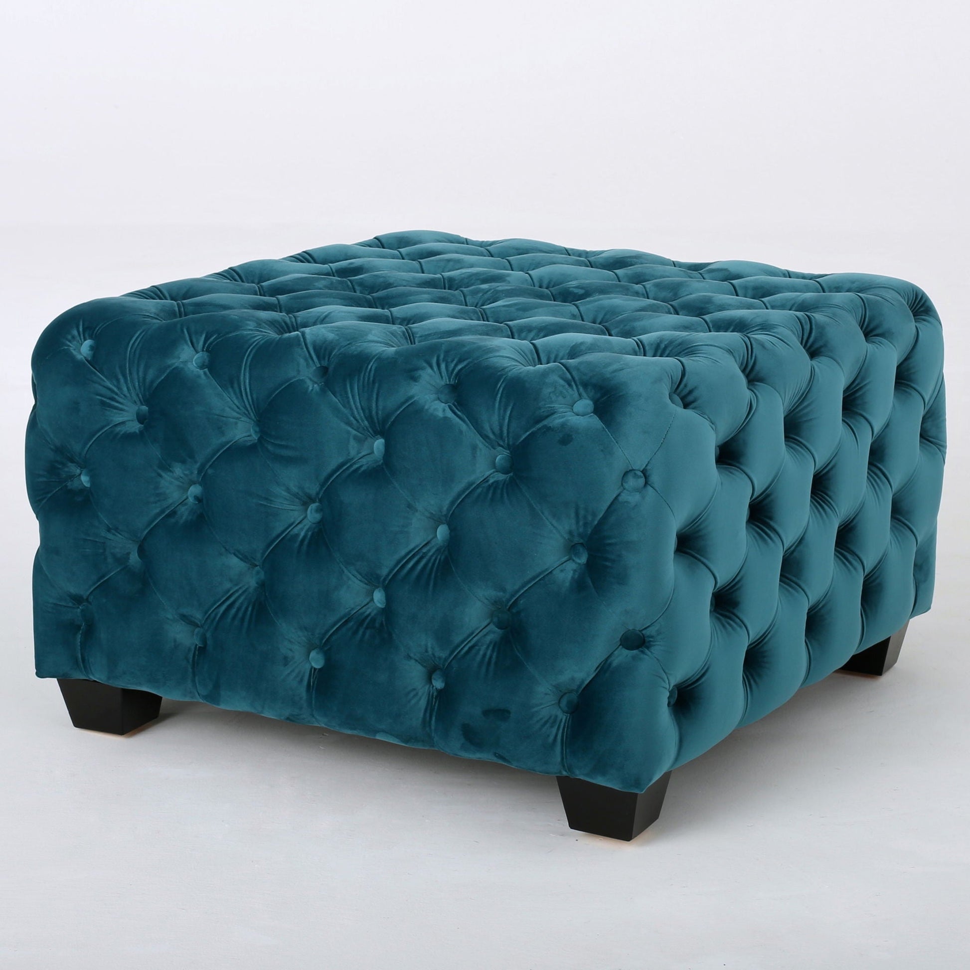 Unwind Upholstered Square Ottoman With Button Tufted Diamond Stitch - Teal Noble House