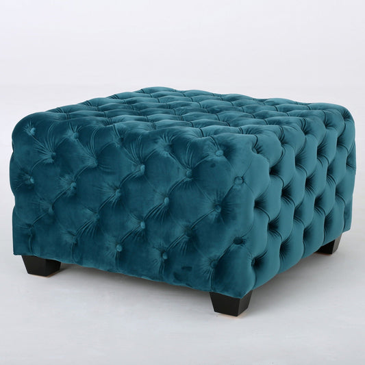Unwind Upholstered Square Ottoman With Button Tufted Diamond Stitch - Teal Noble House