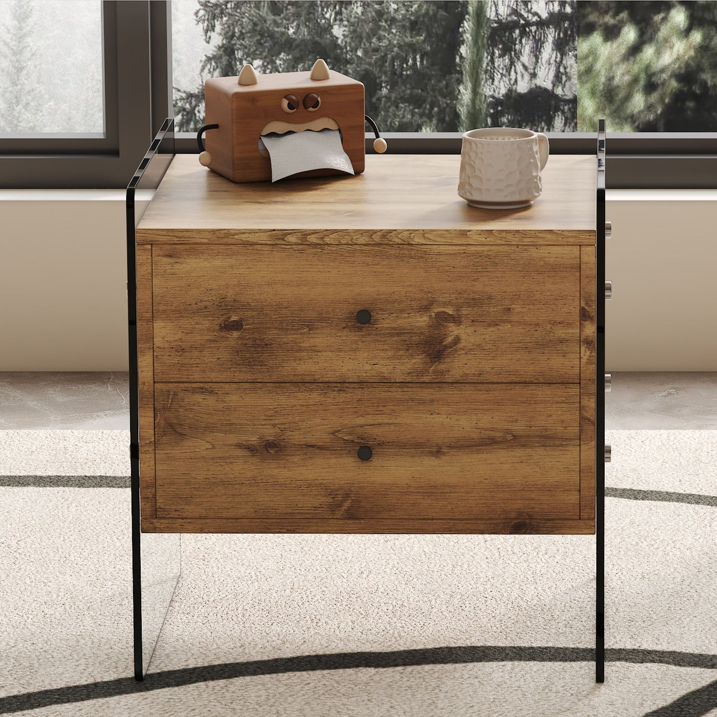 Double Drawer Bedside Table - Wood Home Essentials