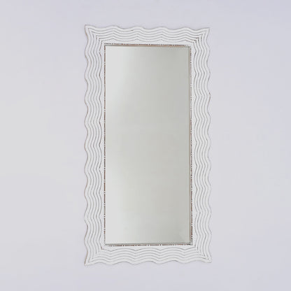Handcarved Wave Design Rectangle Mirror Accent Enhancing Space - Antique White Daily Nest