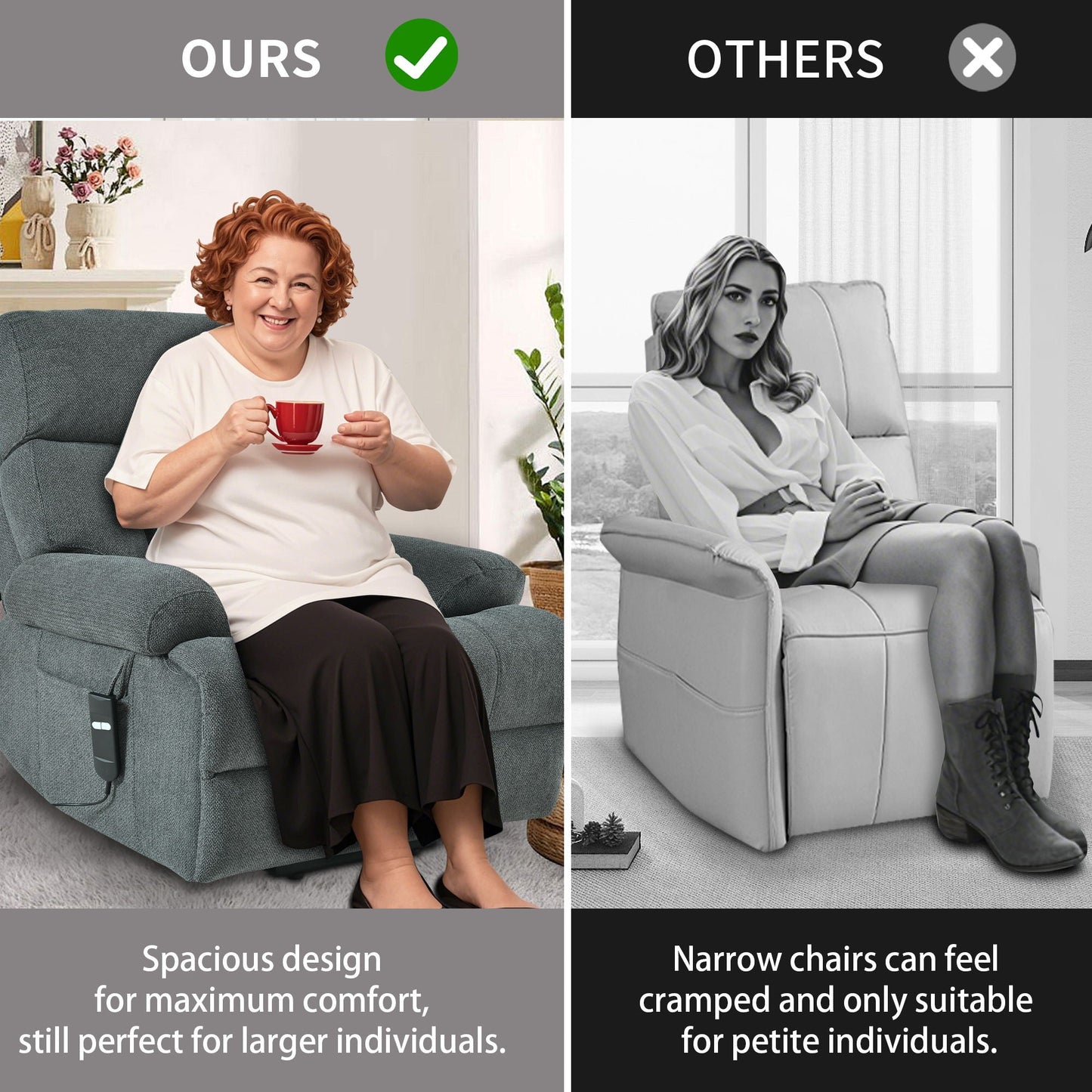 Oversized Power Lift Recliner Chai With Remote Control, Side Pocket, Spacious Seat Home Essentials