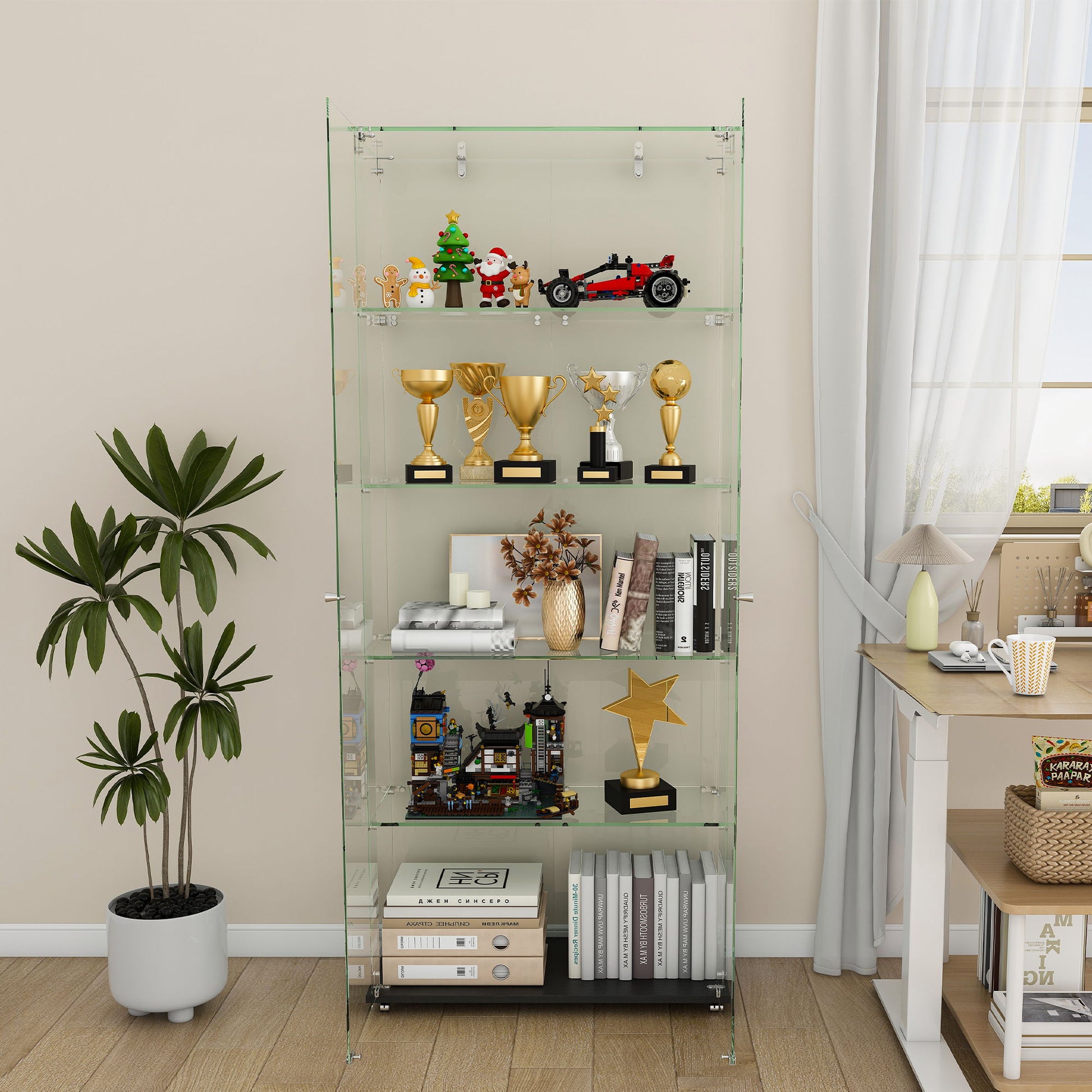 Premium 5 Tier Glass Display Case With 5 Dynamic LED Modes Home Essentials