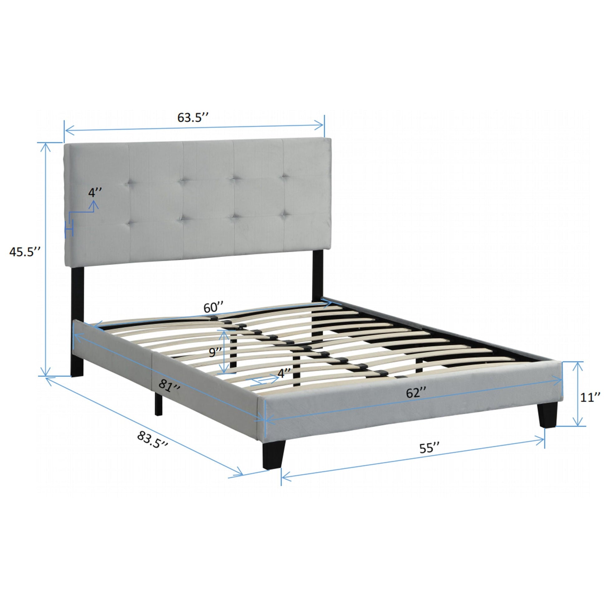 Queen Size Upholstered Platform Bed Frame With Pull Point Tufted Headboard, Strong Slat Support, Mattress Foundation, No Box Spring Needed - Gray Home Essentials