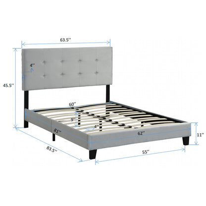 Queen Size Upholstered Platform Bed Frame With Pull Point Tufted Headboard, Strong Slat Support, Mattress Foundation, No Box Spring Needed - Gray Home Essentials