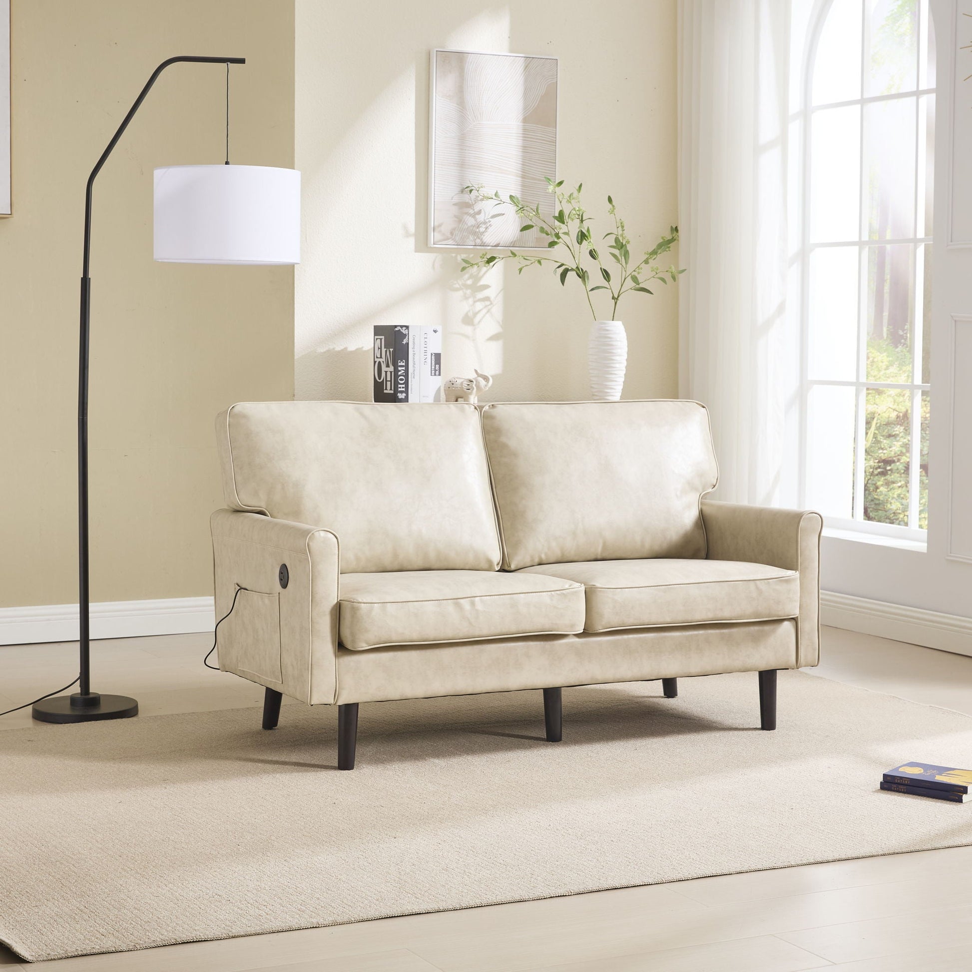 Mid Century Modern Loveseat Sofa With USB Ports, Removable Pillow Cover Home Essentials