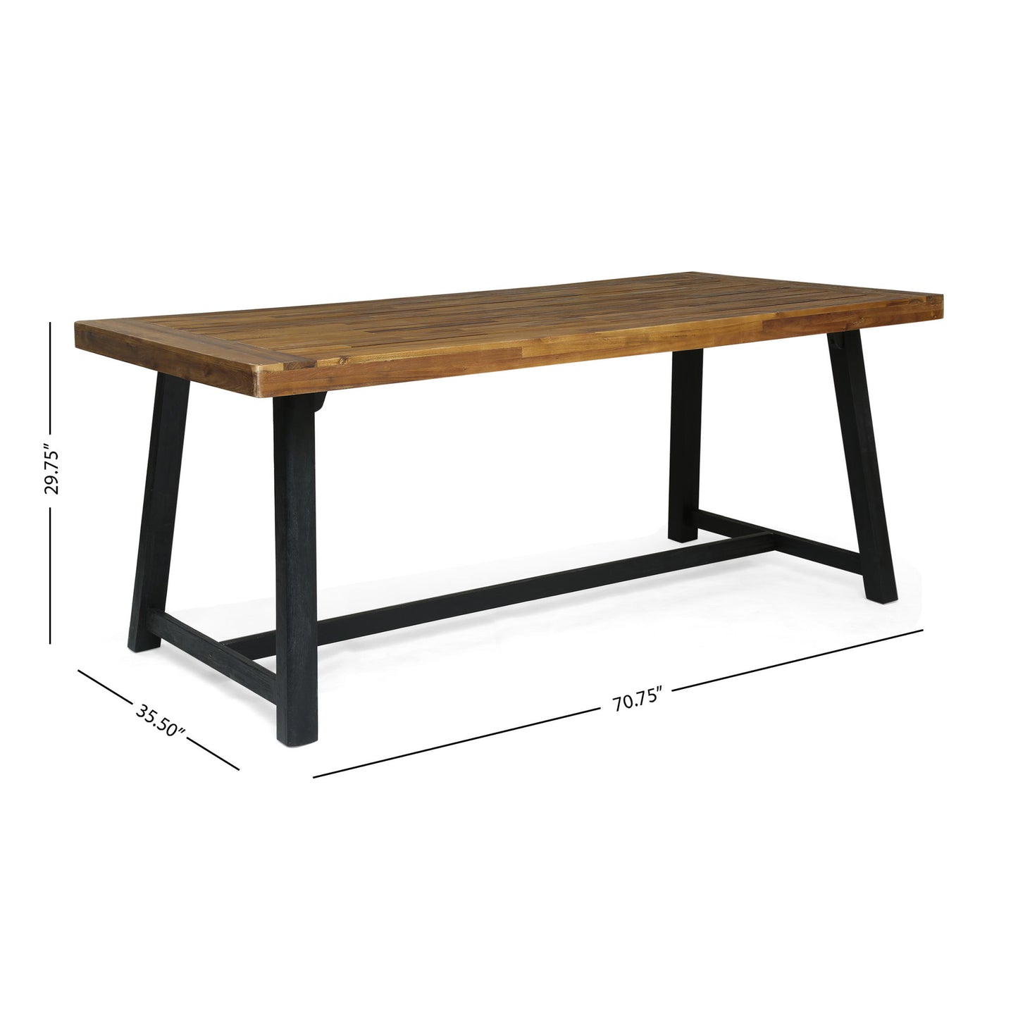 Outdoor Dining Set Acacia Wood Table With 6 Rattan Iron Chairs - Black / Natural / Gray Noble House