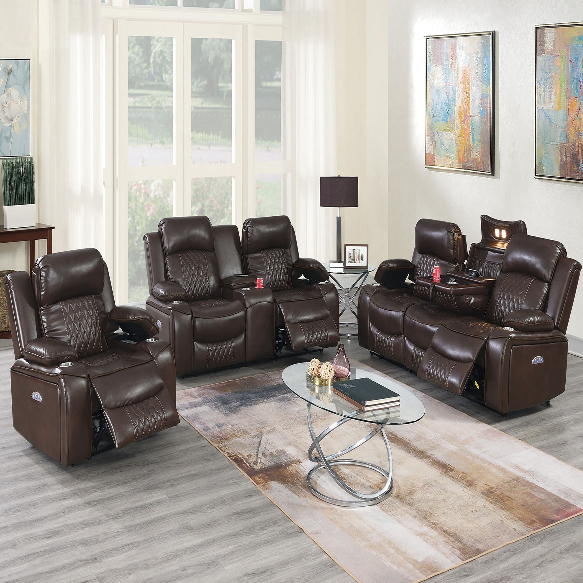 Power Motion Living Room Set With USB Port, Adjustable Headrest, Cup Holder Home Essentials