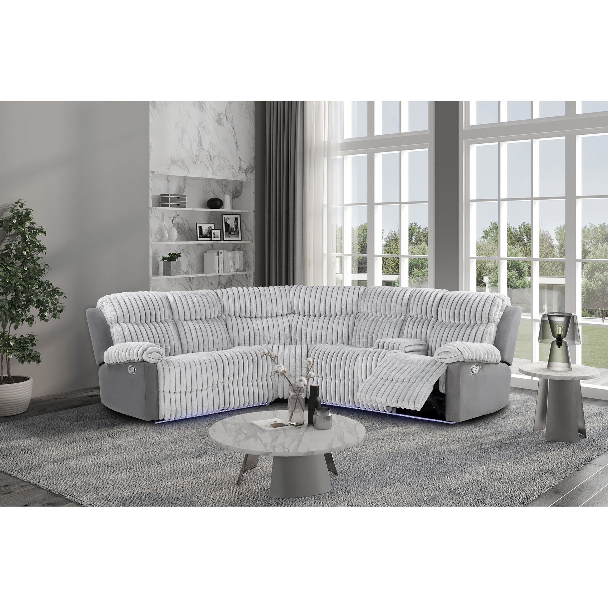 Bruni - Sectional Sofa With LED Lighting And Manual Recline - Gray Global Furniture USA