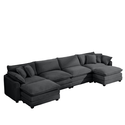 Modern Oversized Modular Cushion Sofa With Ottoman, Low Back, Deep Seating Sofa Set Home Essentials