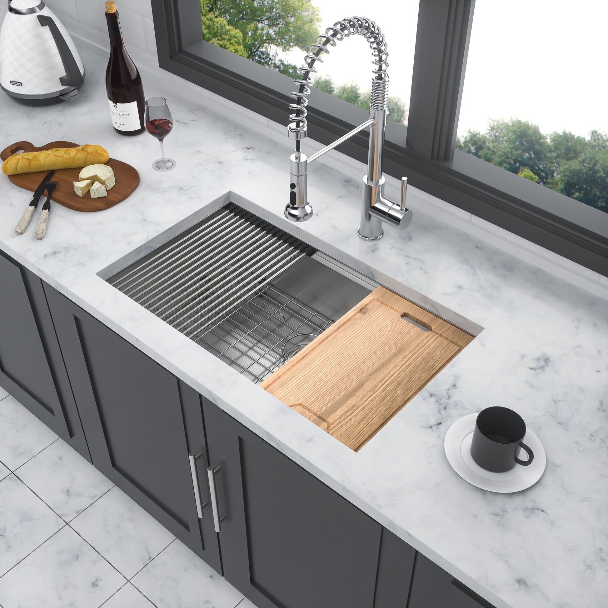 32" Undermount Kitchen Sink Brushed Nickel 16 Gauge Stainless Steel Single Bowl With Ledge Workstation, 32 X 19 X 9 Inch Daily Nest