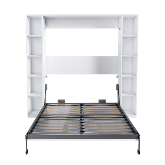 Queen Murphy Bed With Storage Cabinet - White Home Essentials