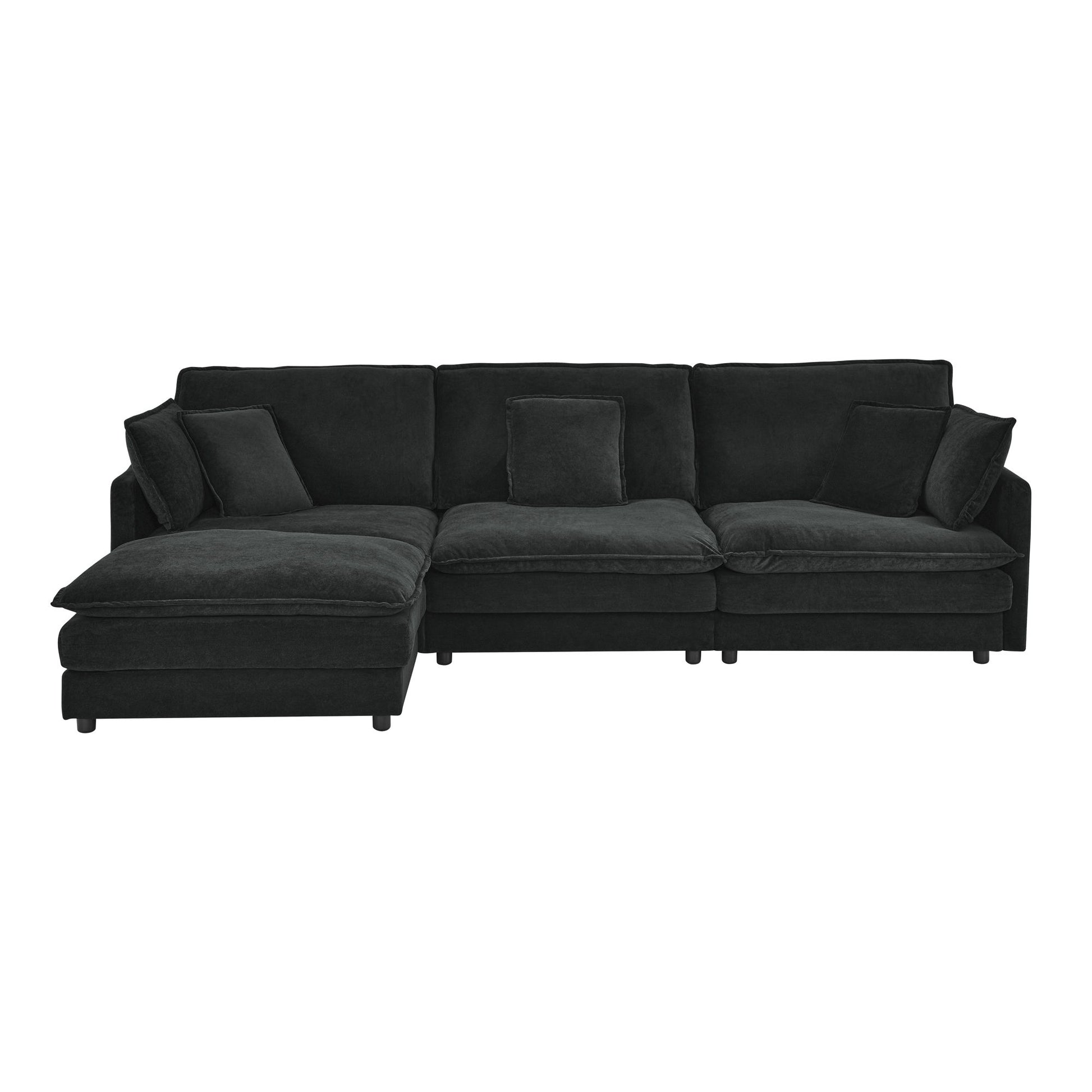 L-Shaped Sectional Sofa With Ottoman, Convertible 4 Seater Couch Home Essentials