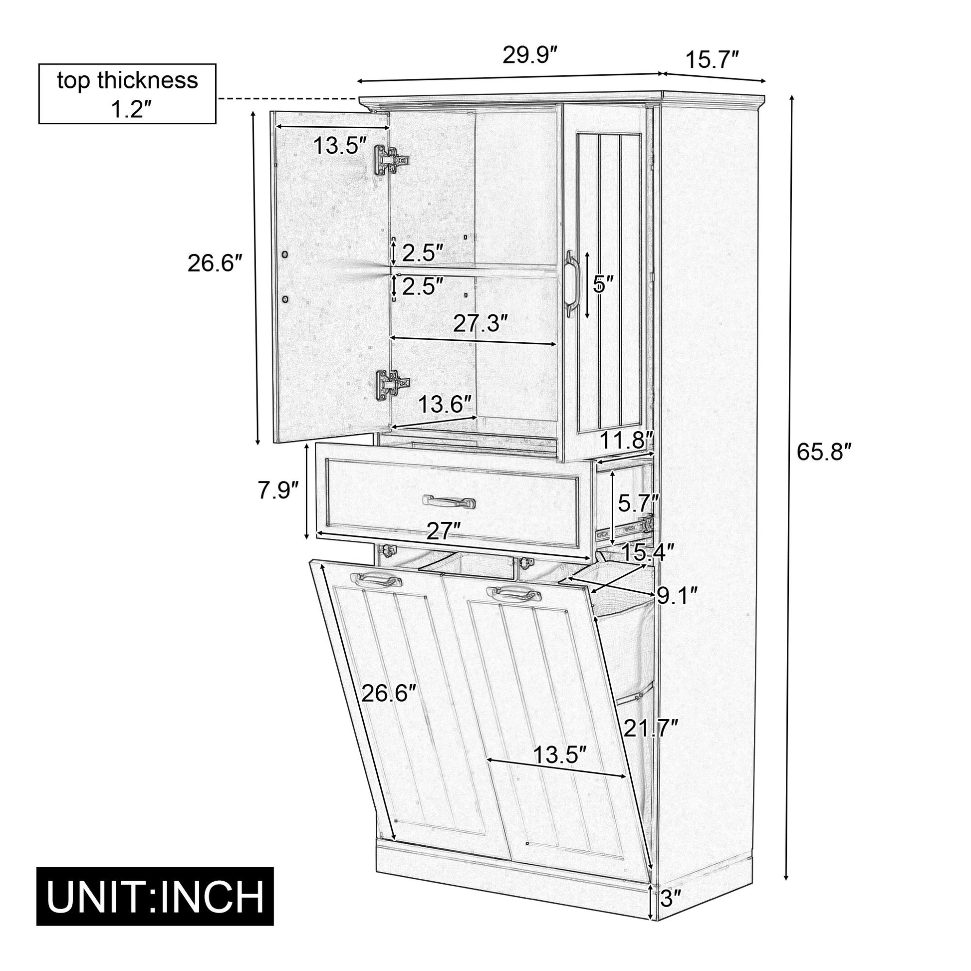 Modern Bathroom Storage Cabinet With Two Laundry Baskets, One Drawer, Adjustable Shelf Noble House