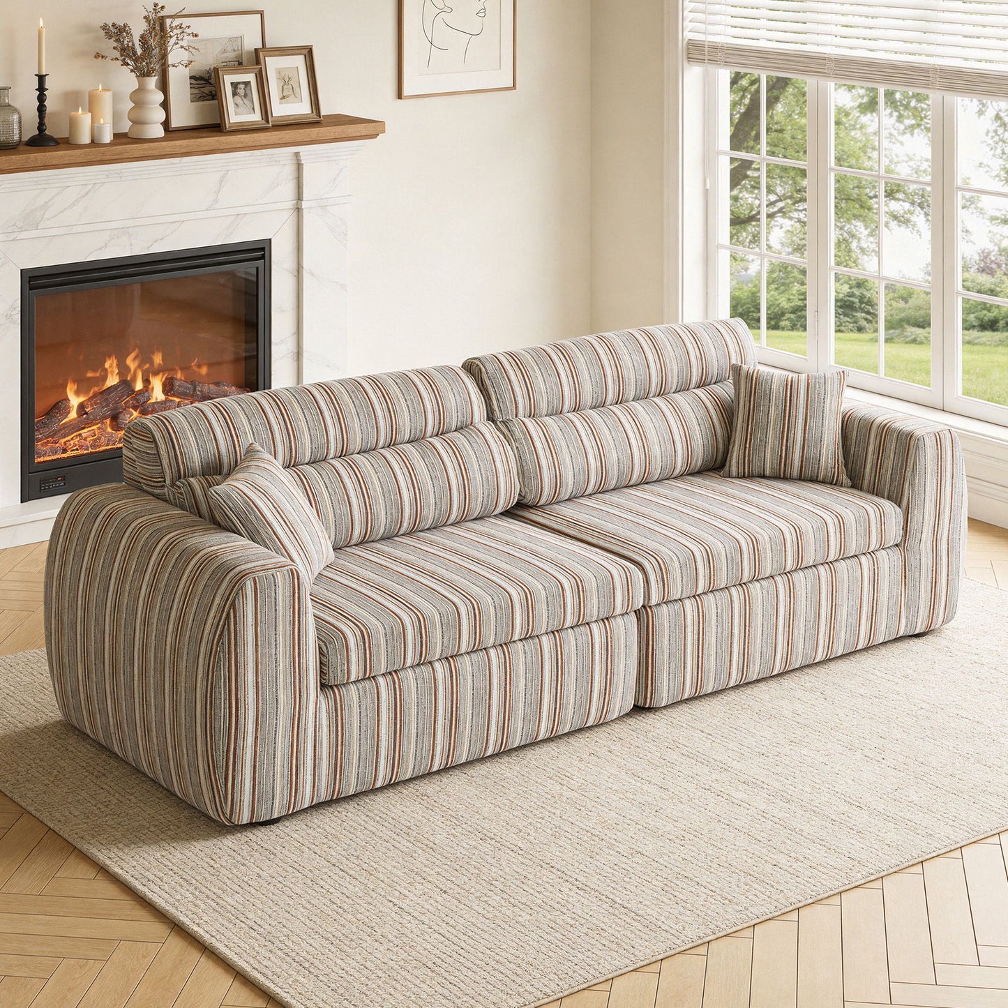 3 Seater, Couch With Throw Pillows For Living Room Home Essentials