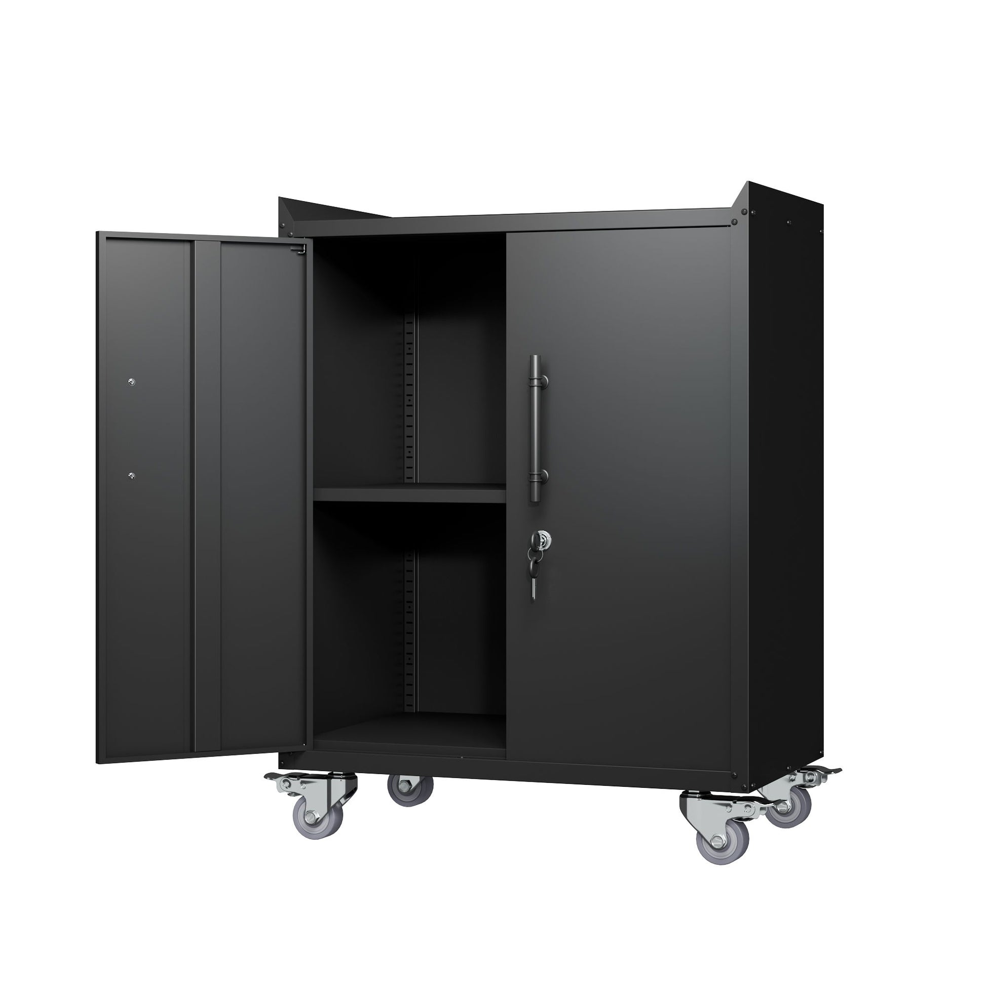 2 Door Tool Cabinets For Garage, Lockable Garage Storage Cabinet, Locking Storage Cabinet With Wheels, Rolling Tool Chest - Black Daily Nest