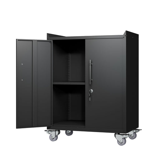 2 Door Tool Cabinets For Garage, Lockable Garage Storage Cabinet, Locking Storage Cabinet With Wheels, Rolling Tool Chest - Black Daily Nest