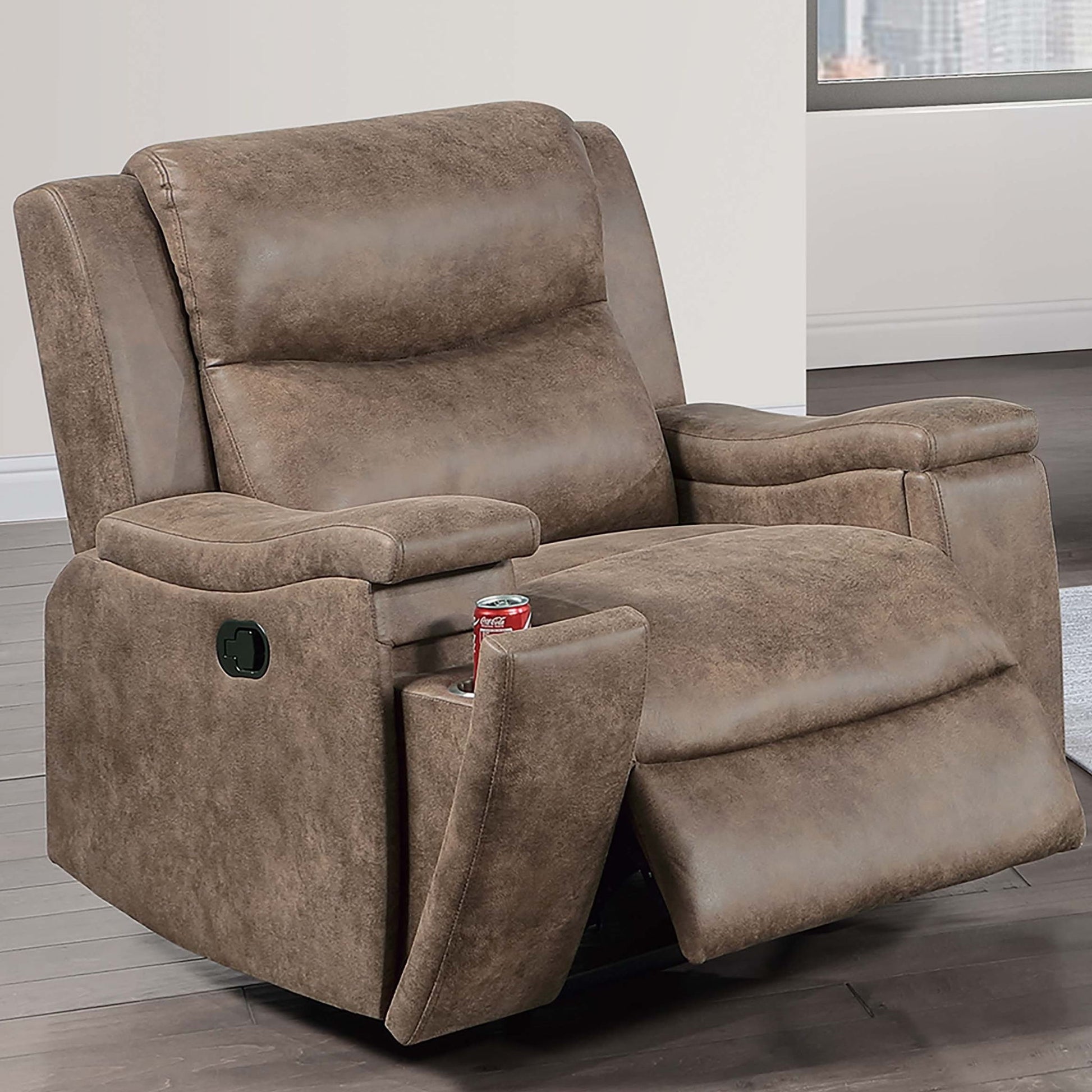 Manual Recliner With Hidden Cup Holder, Padded Seat And Backrest - Auburn Home Essentials
