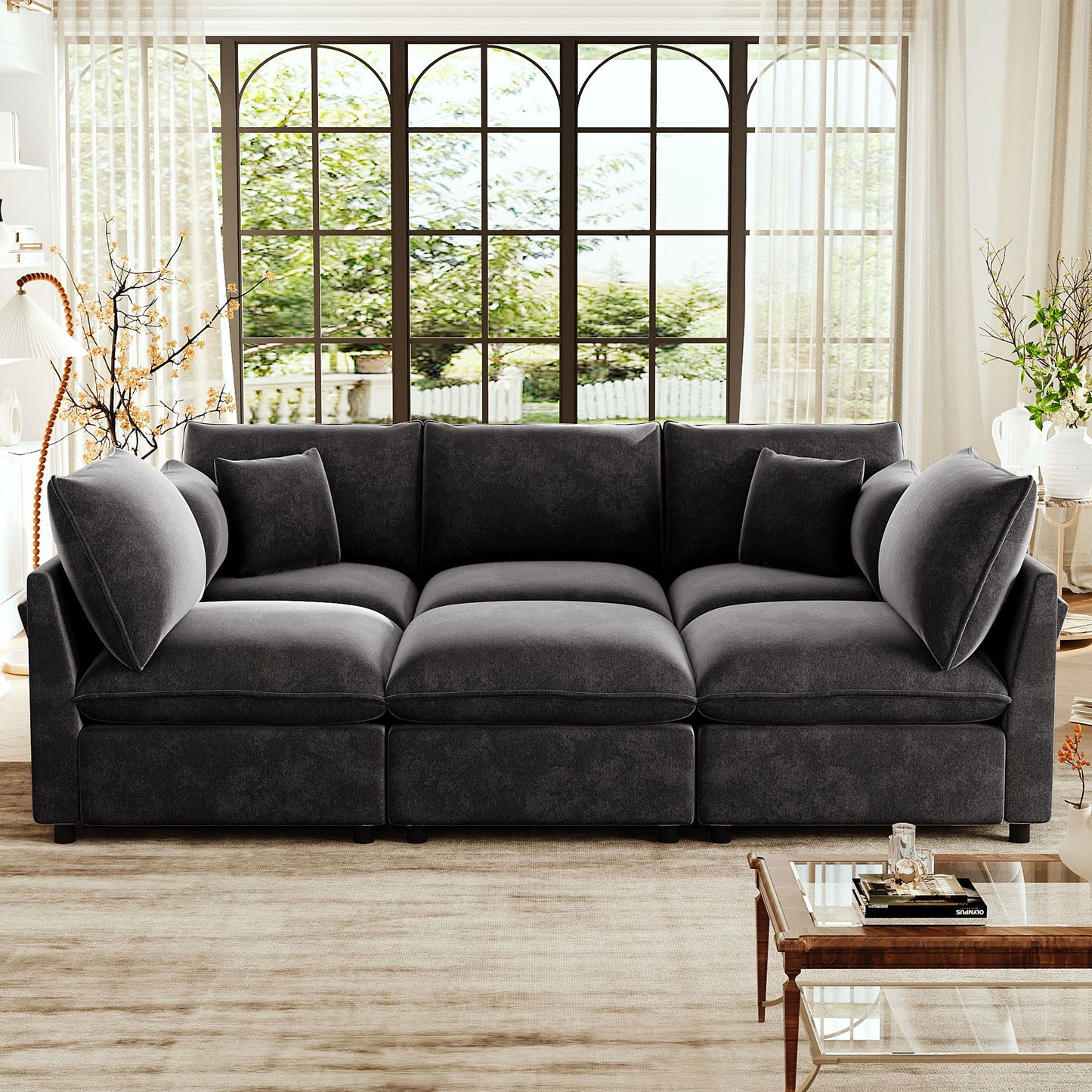 Modern Sectional Sofa U-Shaped With Movable Ottoman Storage Armrests And USB Ports Hearth and Haven