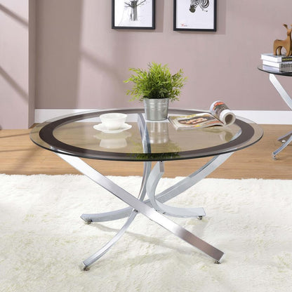 Brooke - Round Glass Top Coffee Table Metal Base CoasterEssence
