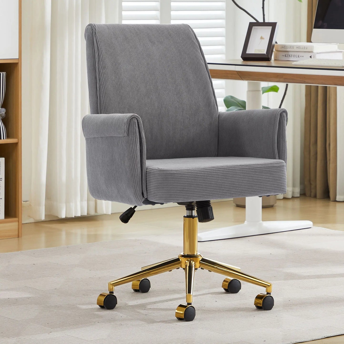 Ergonomic Mid-Back Office Chair With Striped Fabric - Gray Home Essentials