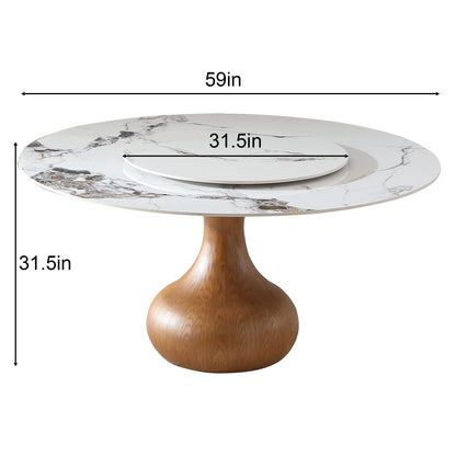 Round Modern Marble Dining Table (Table Only) - Walnut / White Home Essentials