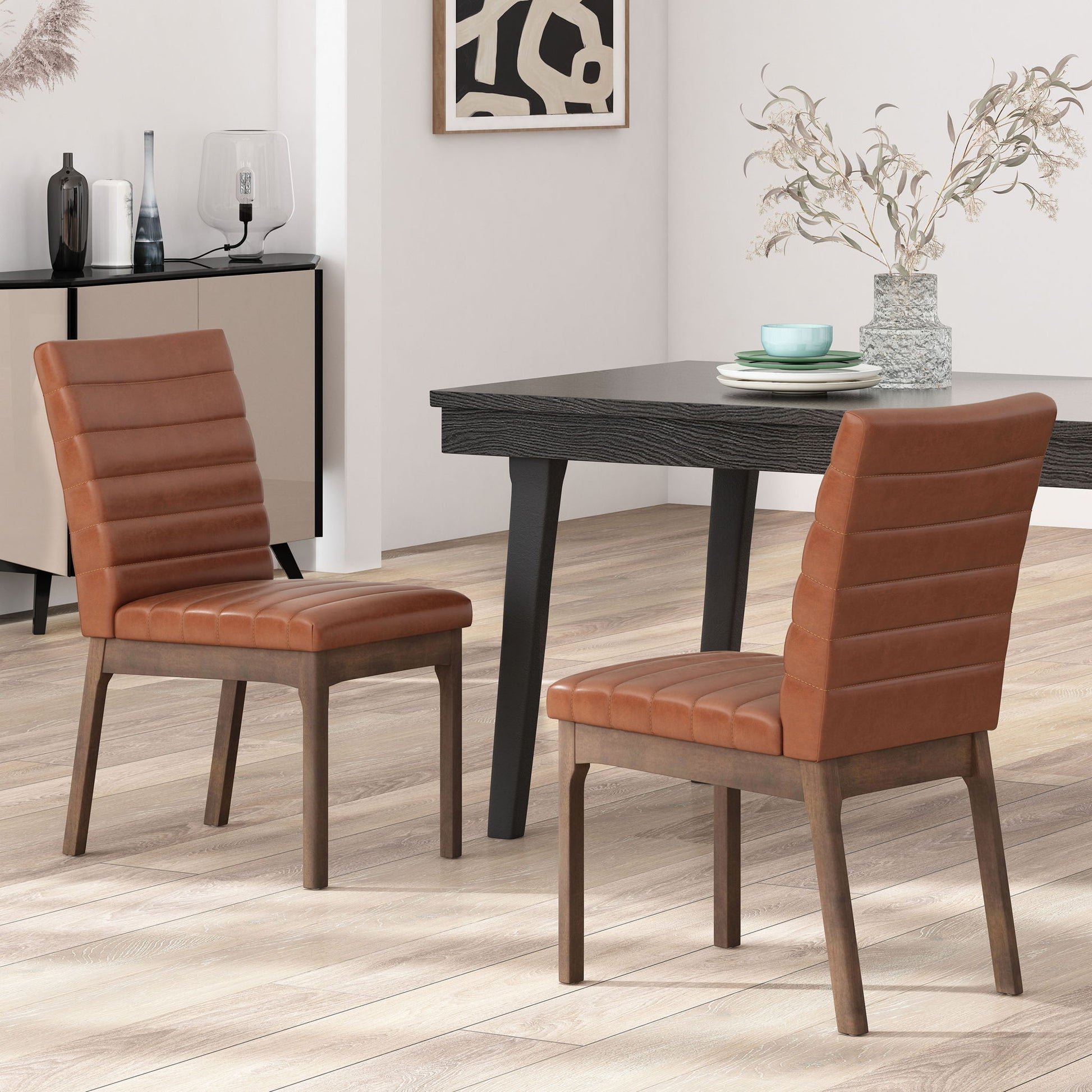 Upholstered Dining Chairs With Rubber Legs (Set of 2) Noble House