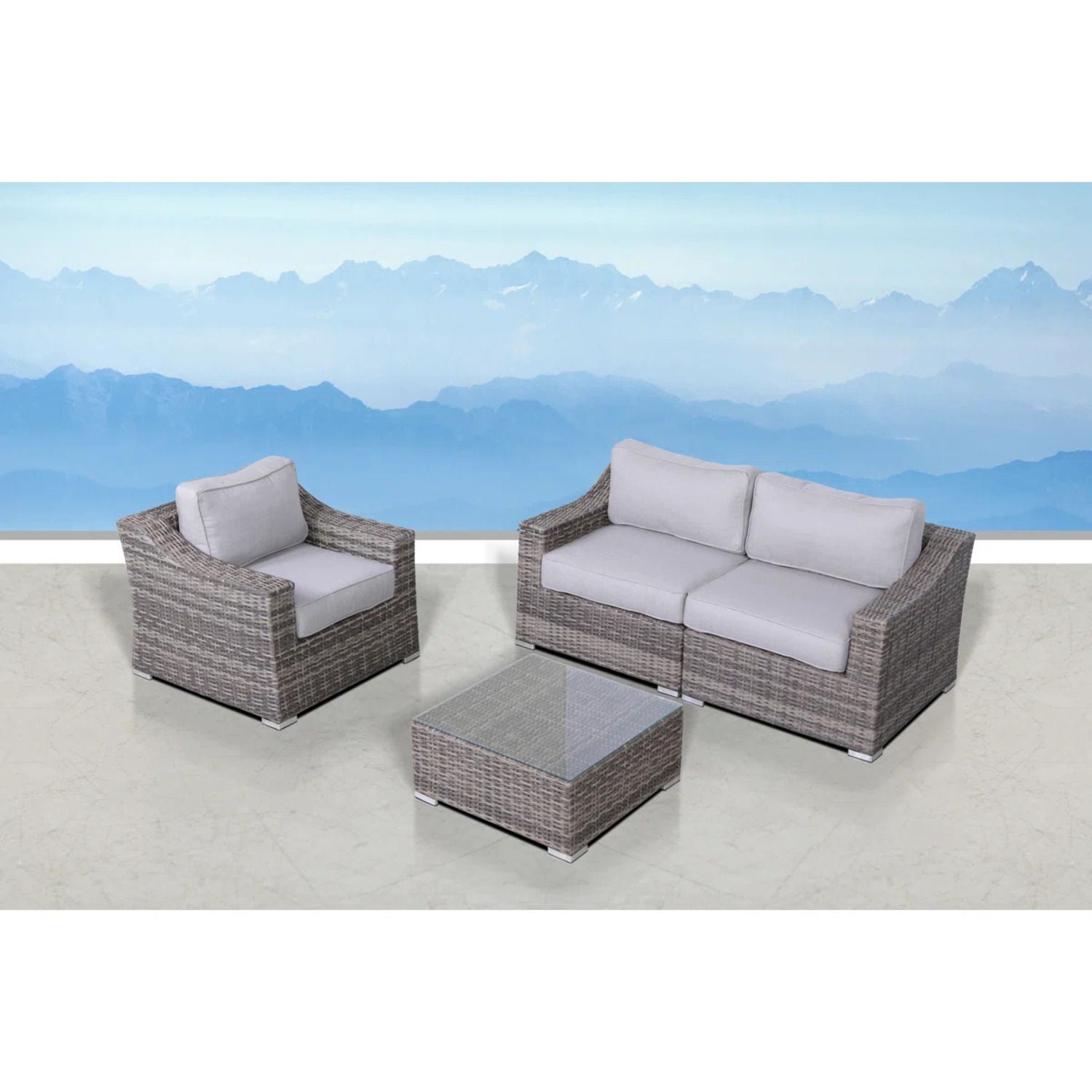 Outdoor Wicker Conversation Set With Cushions, All Weather LSI Patio Furniture